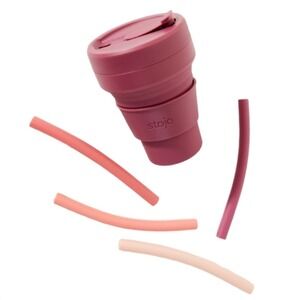 STOJO Collapsible Travel Silicone Cup with‎ 4 Reusable Straws Dusty Rose